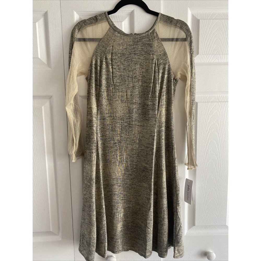 Julia Jordan Metallic Gold Mesh Sleeve Dress Womens Size‎ 4 Cocktail Party Glam